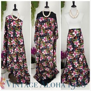 Black/Rainbow Hibiscus Plumeria Palm SARONG Pareo Beach Wrap Skirt Summer Scarf